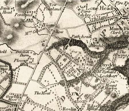 Map showing Dryden and Bilston Burn but no trace of houses at Bilston itself